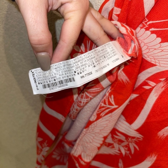 Zara Crane Bird Print Crepe Shift Dress Red Size Medium - Picture 7 of 9